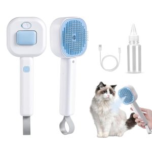 3-in-1 Pet Steam Brush (Blue) Indoor cat comb, specially for detangling and removing loose hair