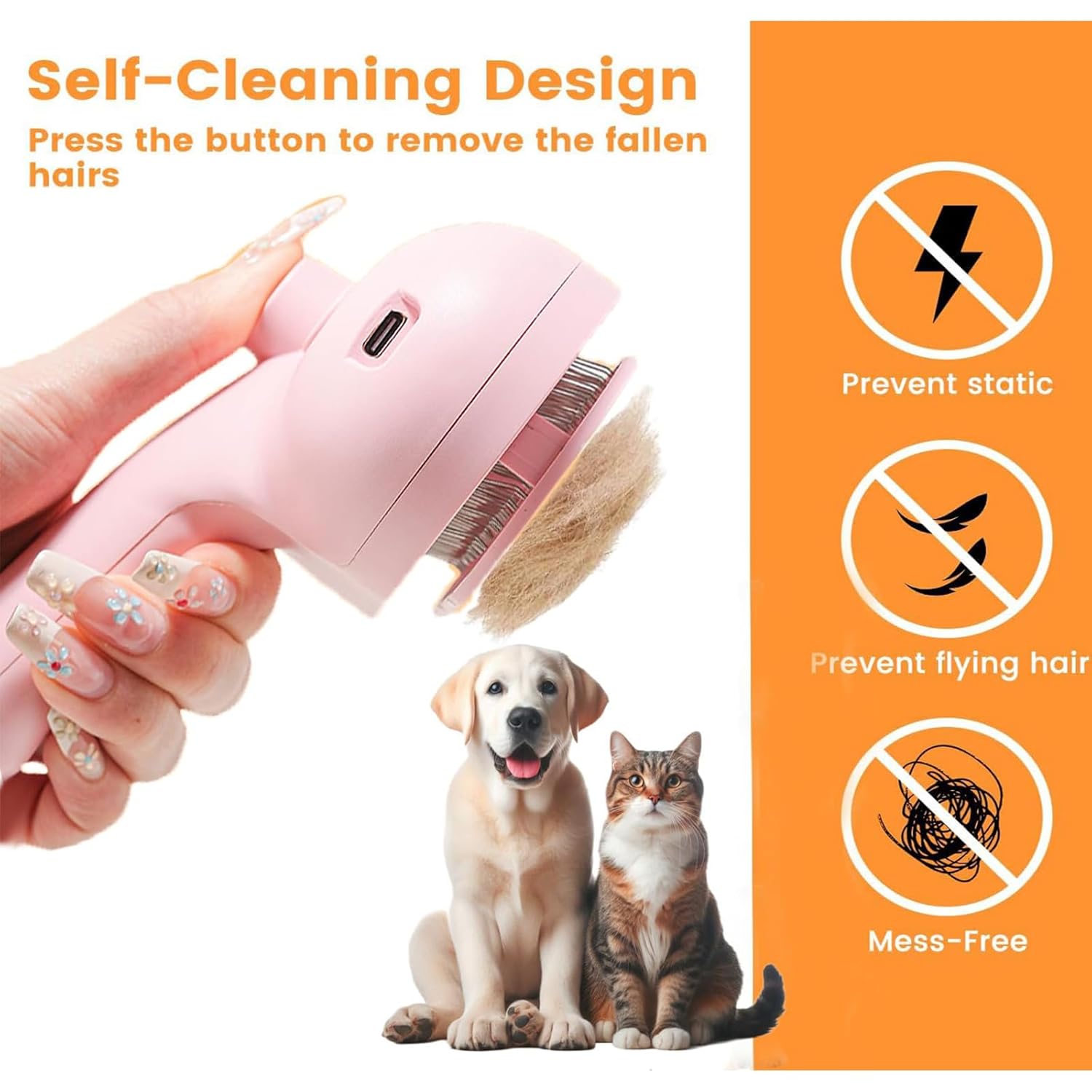 3-in-1 Steam Grooming Brush (with release button) Spray self-cleaning, for long-haired pet hair removal - Image 2
