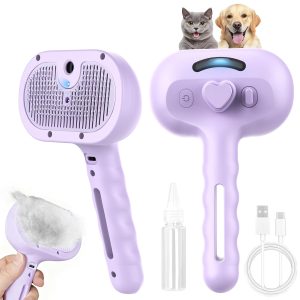 3-in-1 Professional Pet Steam Brush (Purple) Steam spray technology, self-cleaning and efficient hair removal