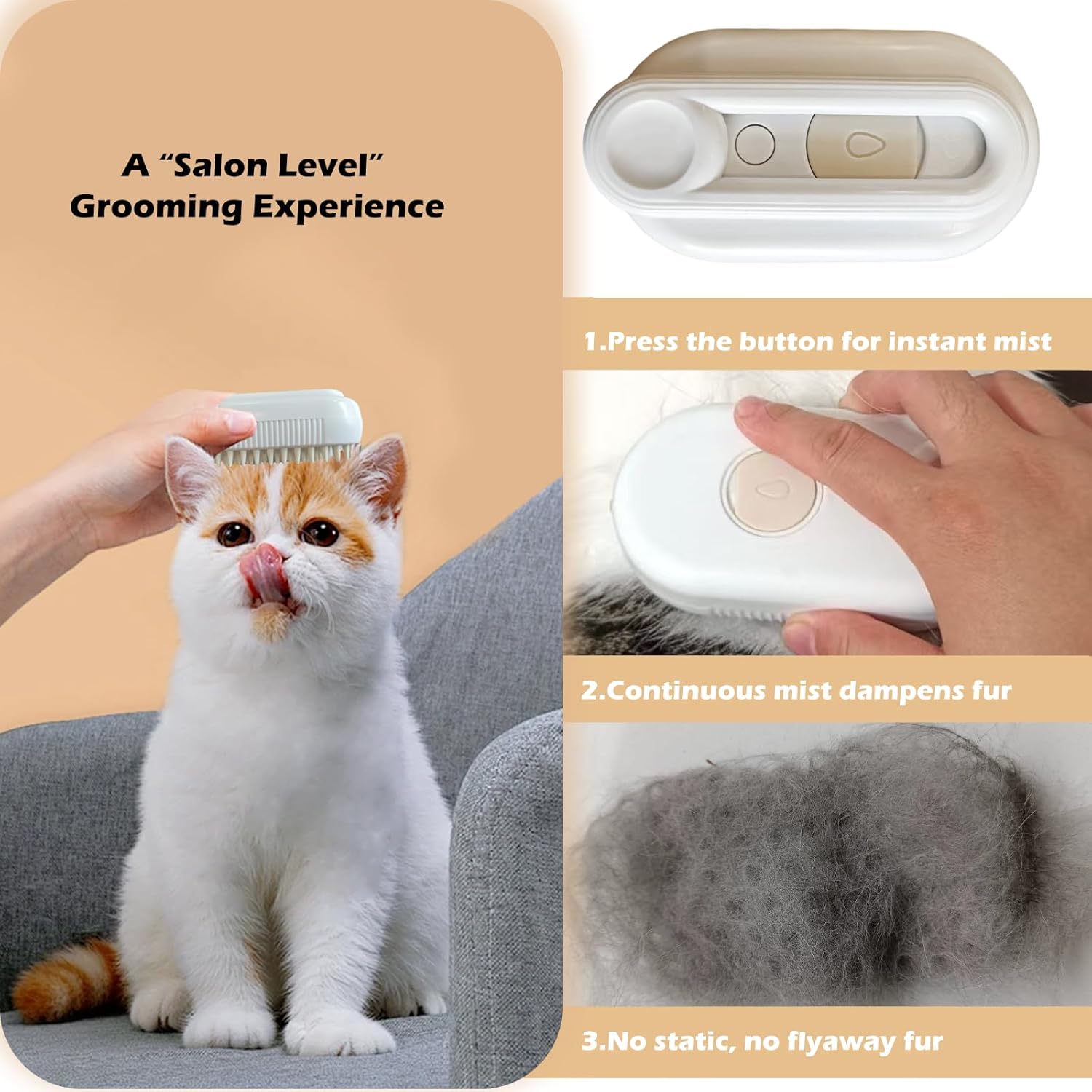 4-in-1 Rechargeable Pet Steam Brush, Spray grooming comb, specially for cat and dog hair removal - Image 2