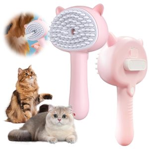 4-in-1 Pet Steam Brush (Pink handle) Rubber spray comb, with cleaner