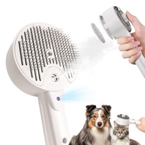 Pet Steam Grooming Brush (White) 2-speed spray blue light, wet self-cleaning spa brush