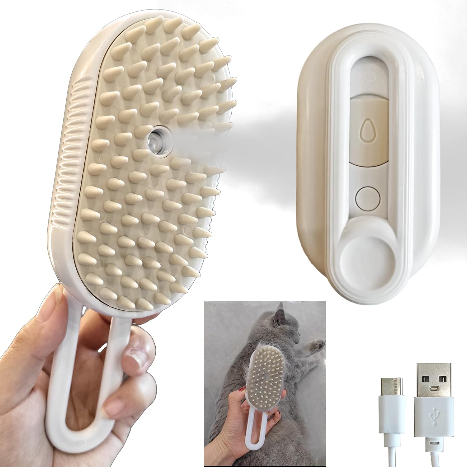 4-in-1 Rechargeable Pet Steam Brush, Spray grooming comb, specially for cat and dog hair removal