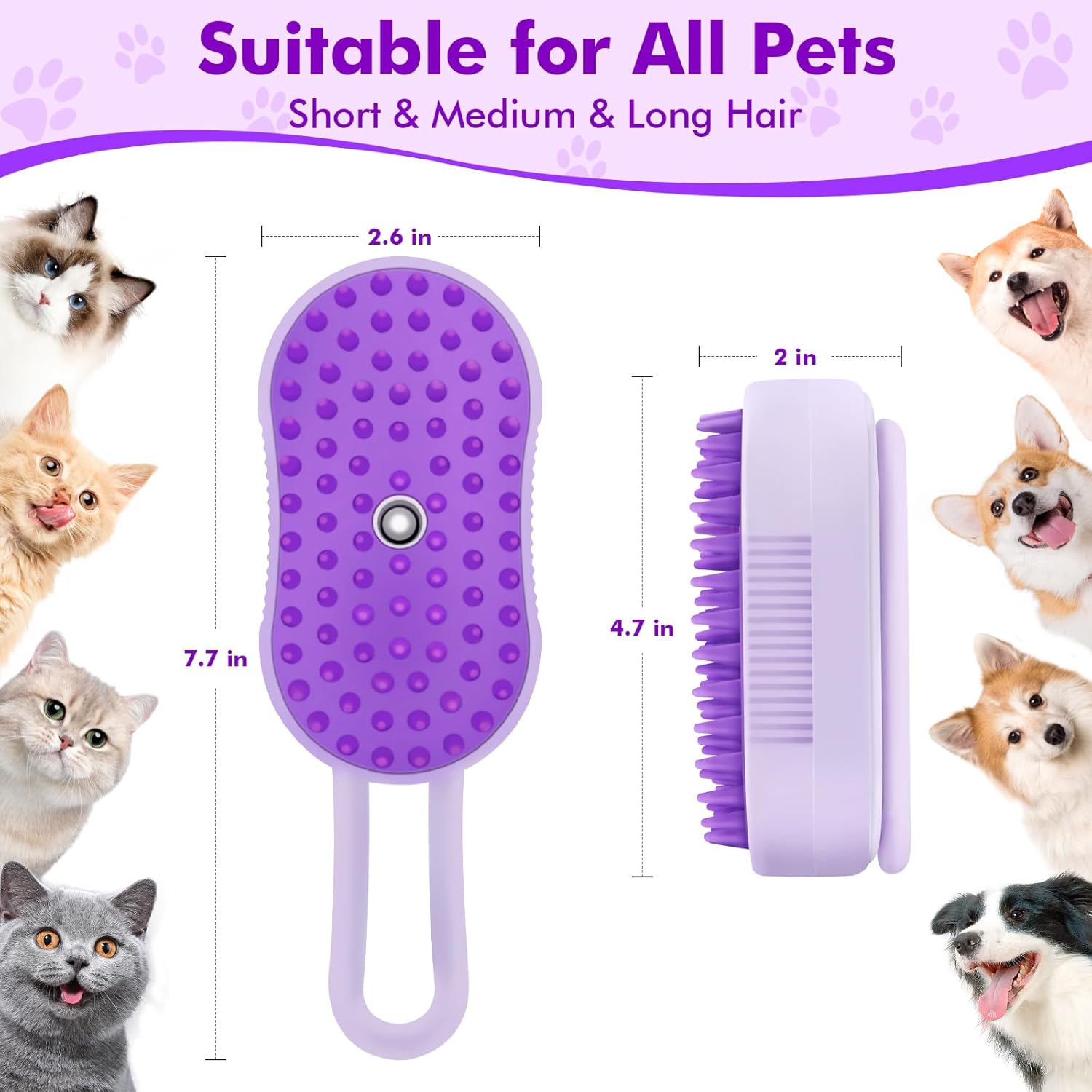 4-in-1 Pet Steam Brush (with 360° rotating arm) for long and short-haired cat and dog grooming - Image 2