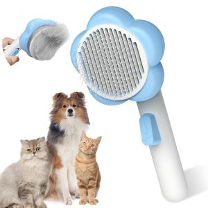 Self-Cleaning Grooming Brush for Young Cats and Dogs - Universal for Long and Short Hair, Gentle De-shedding Comb