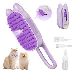 Rechargeable 3-in-1 Cat Steam Brush (Purple) Spray anti-static, hair removal and massage in one