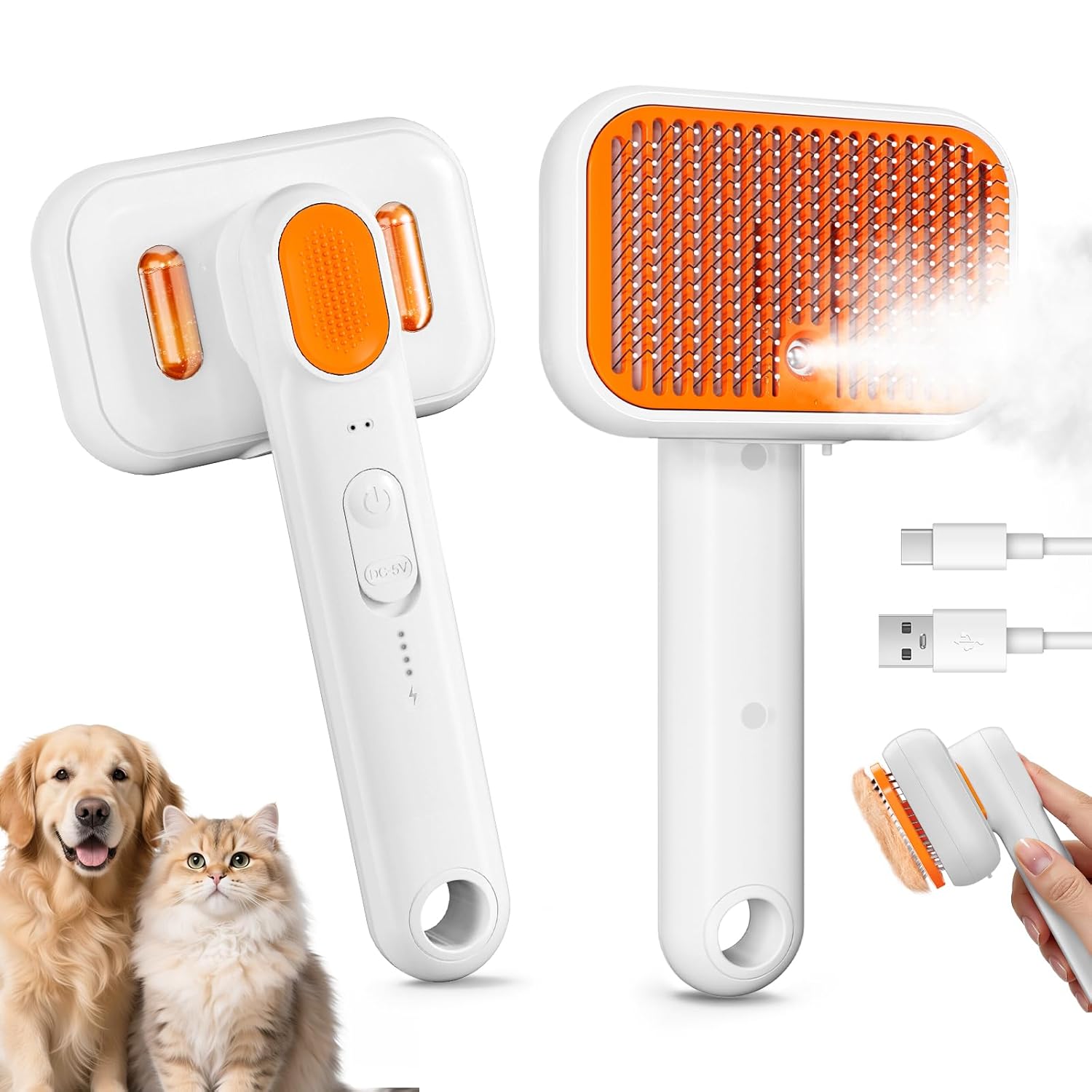 3-in-1 Pet Steam Brush, Rechargeable and waterproof, gentle spray, suitable for all hair types